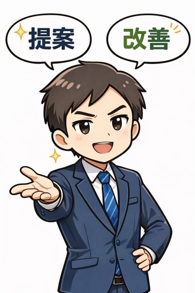 自信たっぷりに提案、改善する男性