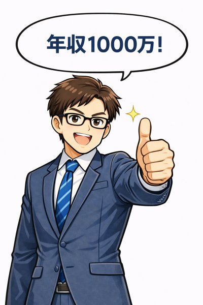 年収1000万！でサムズアップする男性