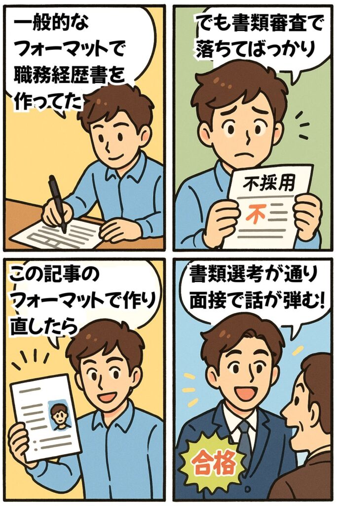 職務経歴書が良いと書類選考が通り面接の話が弾む漫画
