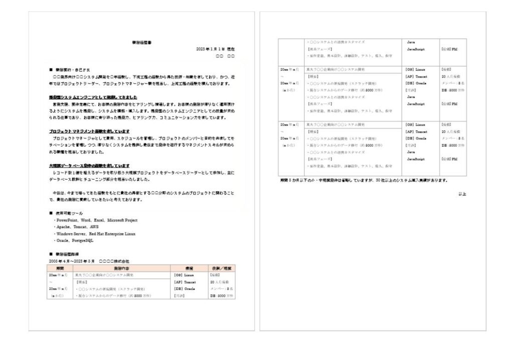 職務経歴書サンプル